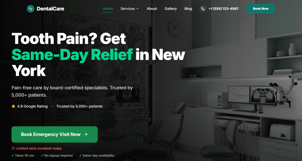 Screenshot of DentalCare Premium — Emergency Dental Platform
