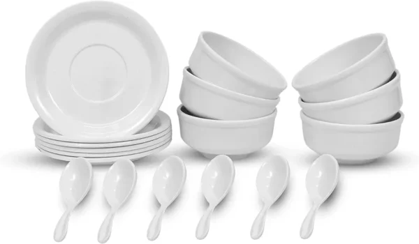 Ariya 18-Piece Soup Bowl Set  Includes: 6 Bowls | 6 Plates | 6 Spoons   Microwave Safe | Elegant White Color